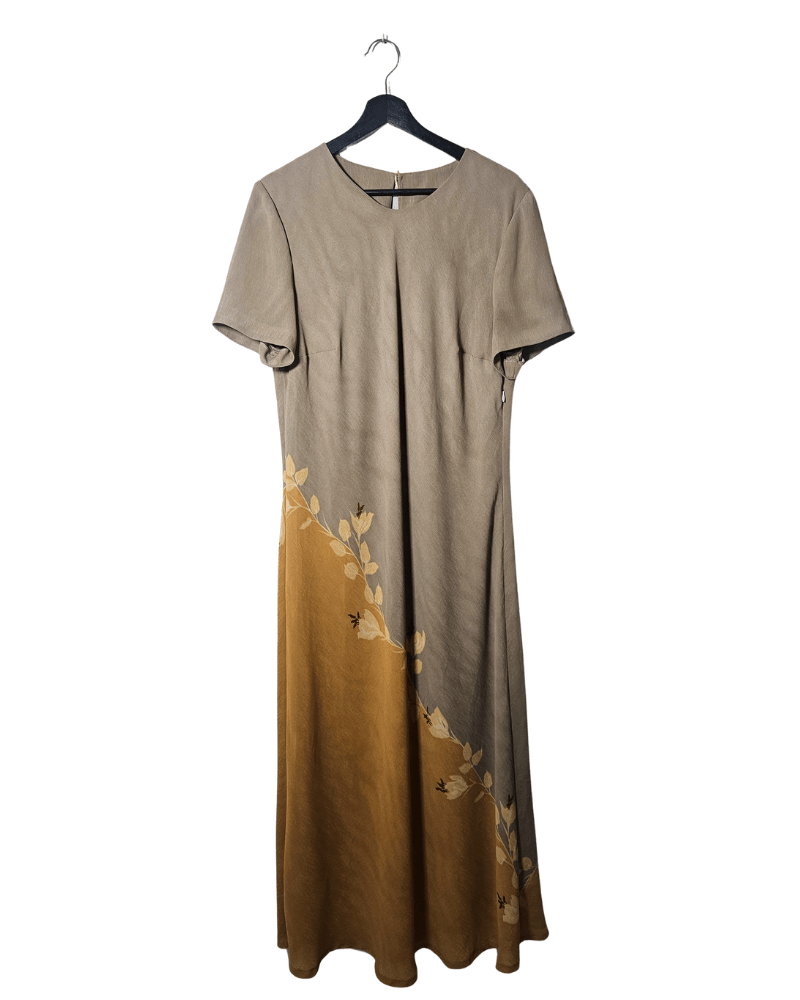 Vestido marrón y ocre con motivos florales - Una cosa