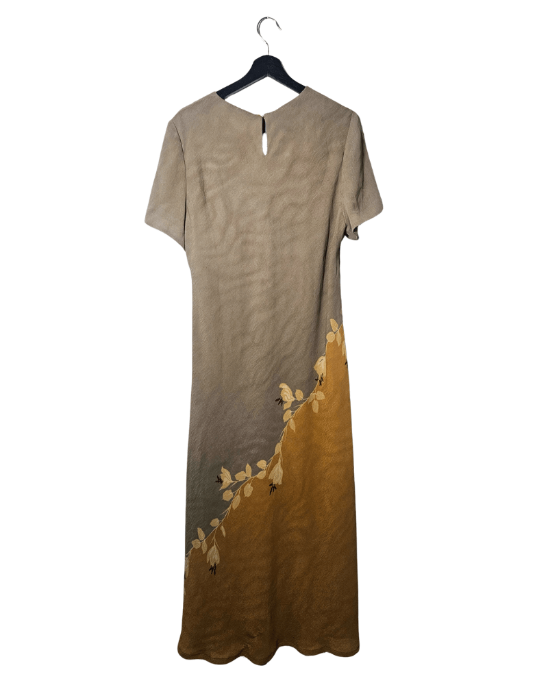 Vestido marrón y ocre con motivos florales - Una cosa